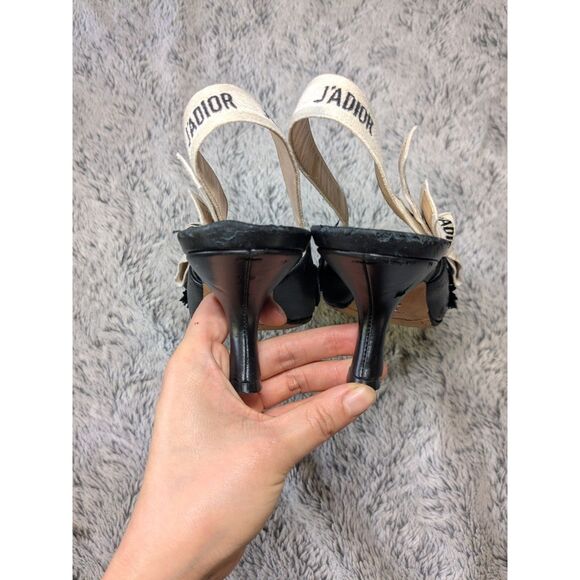 Dior J'Adior Slingback Pumps Bow Black Floral Leather Applique Size 37 - Picture 9 of 13